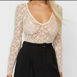 Stradivarius Cream Colored Lace Snap Crotch top NWT Size Small